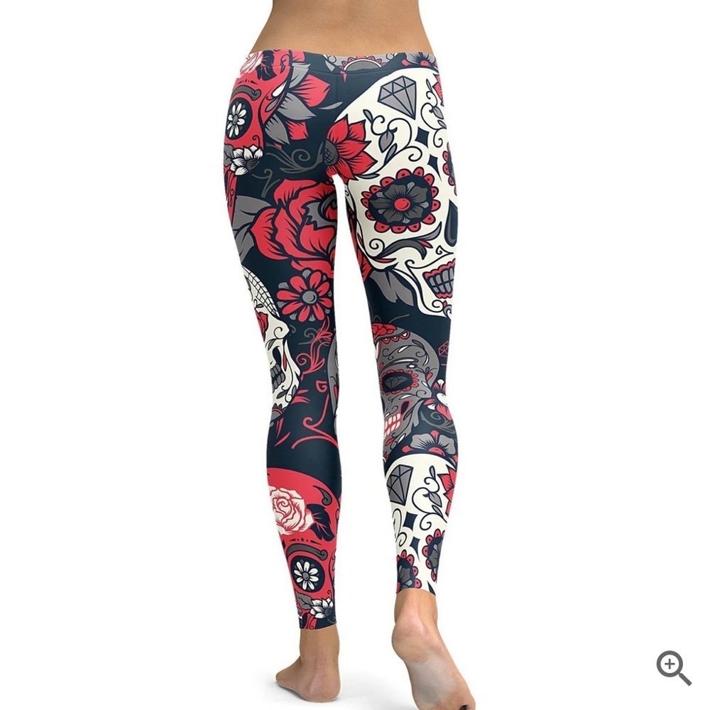 GEARBUNCH Pink Sugar Skull Low rise Yoga Active Leggings Size Medium - Picture 4 of 8